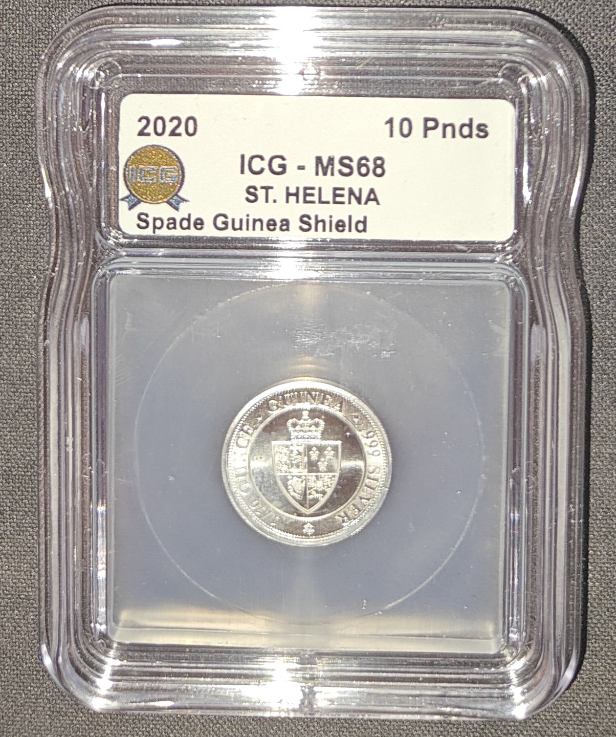 2020 St. Helena Spade Guinea Shield 10 Pounds β ICG MS68 β front