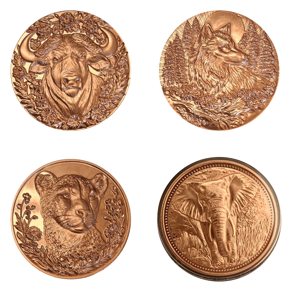 Animal Portrait 1 Troy oz Copper Rounds β 4-Coin Set β front