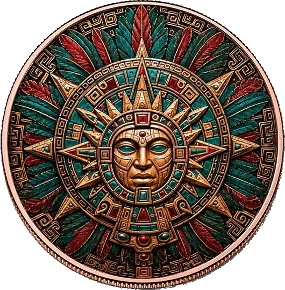 Aztec Sun Calendar 5 oz Colorized Copper Round β front