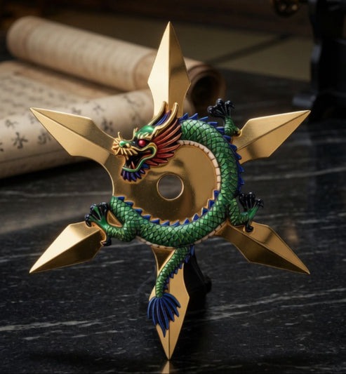 Imperial Dragon 2 oz Ninja Star β Series 1 (Green Edition, Gold Gilded)