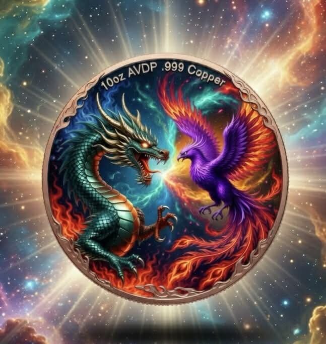 Dragon vs Phoenix 10 oz .999 Copper Round β front