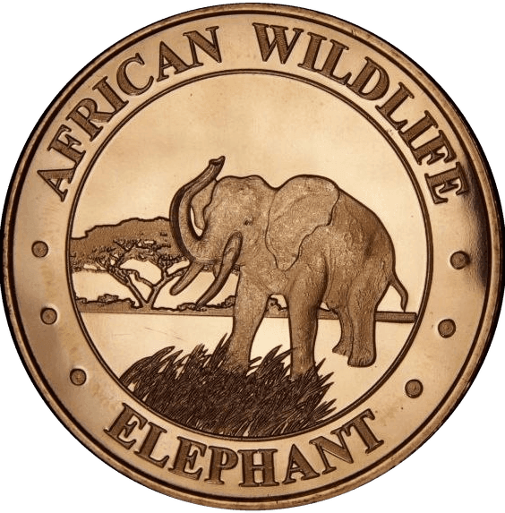 African Wildlife Elephant Round β 1 AVDP oz Copper β front
