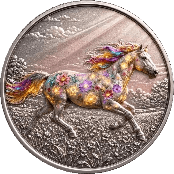 Flower Horse 1 oz Colorized Copper Round β front