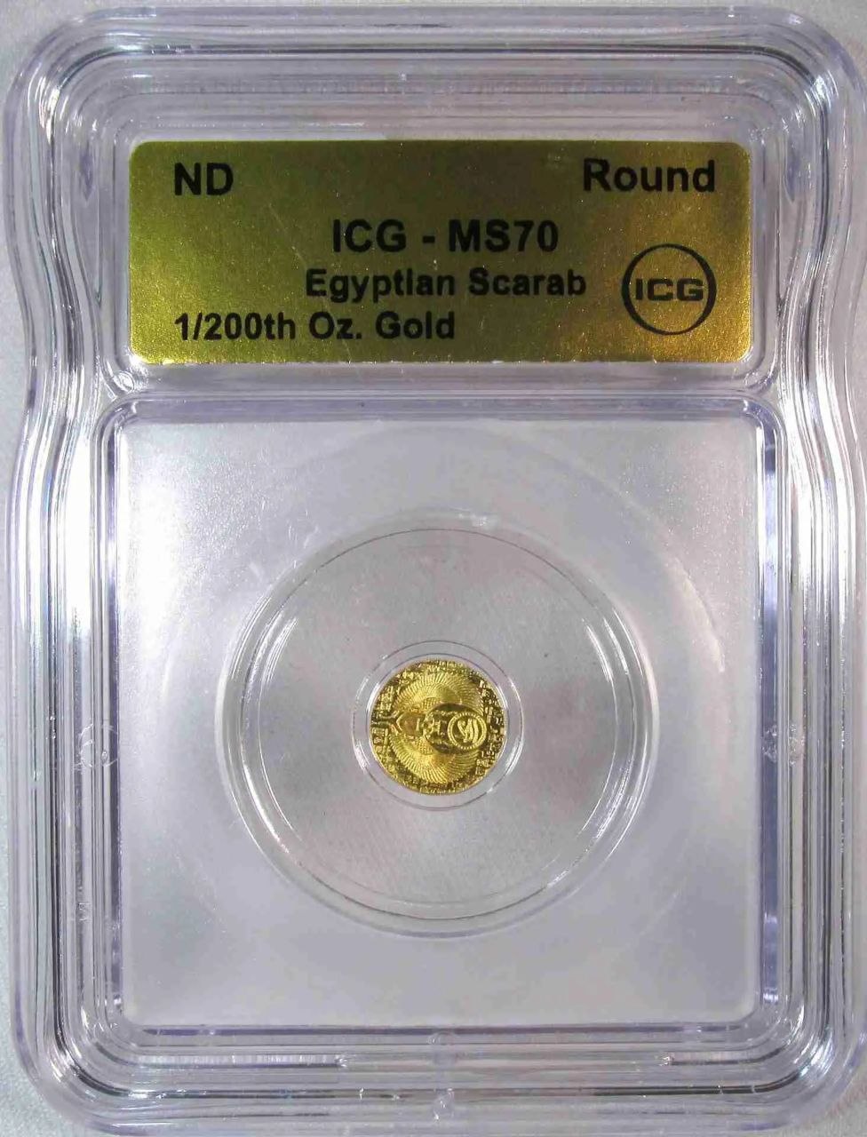ICG MS70 Egyptian Scarab 1/200 oz Gold Round