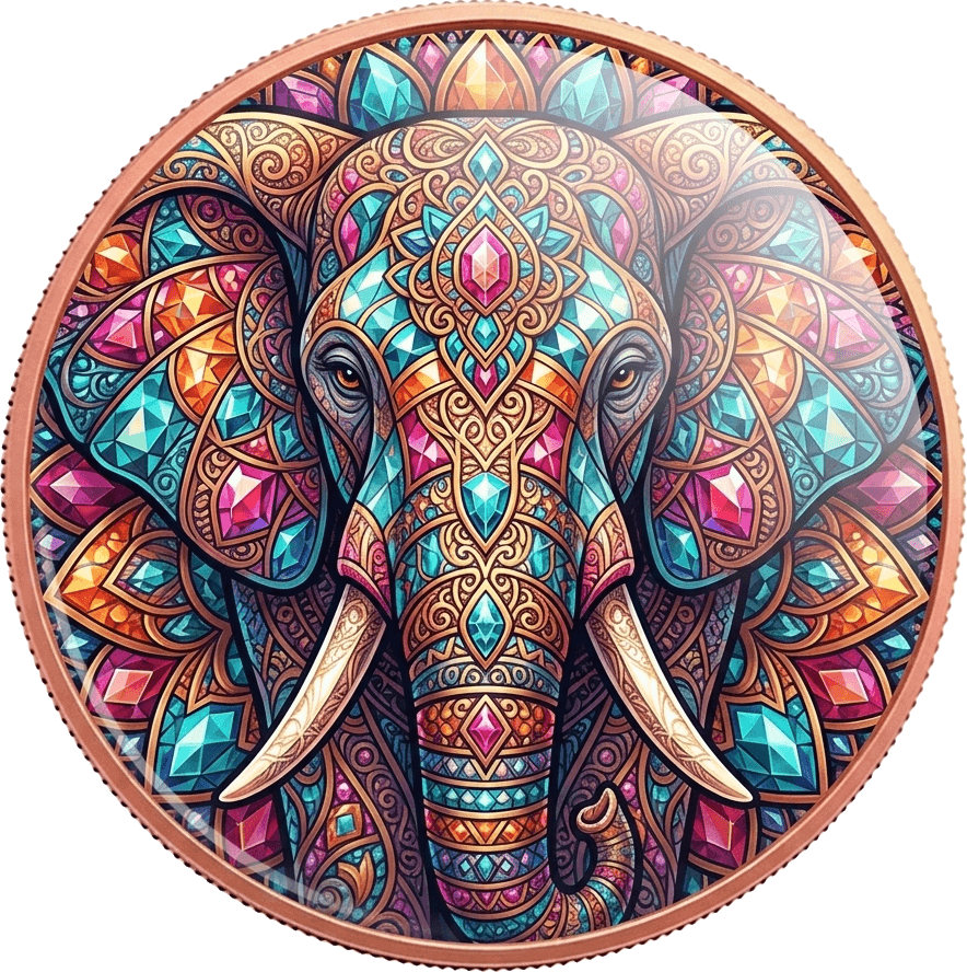 Jeweled Elephant 5 AVDP oz Colorized Copper Round β front