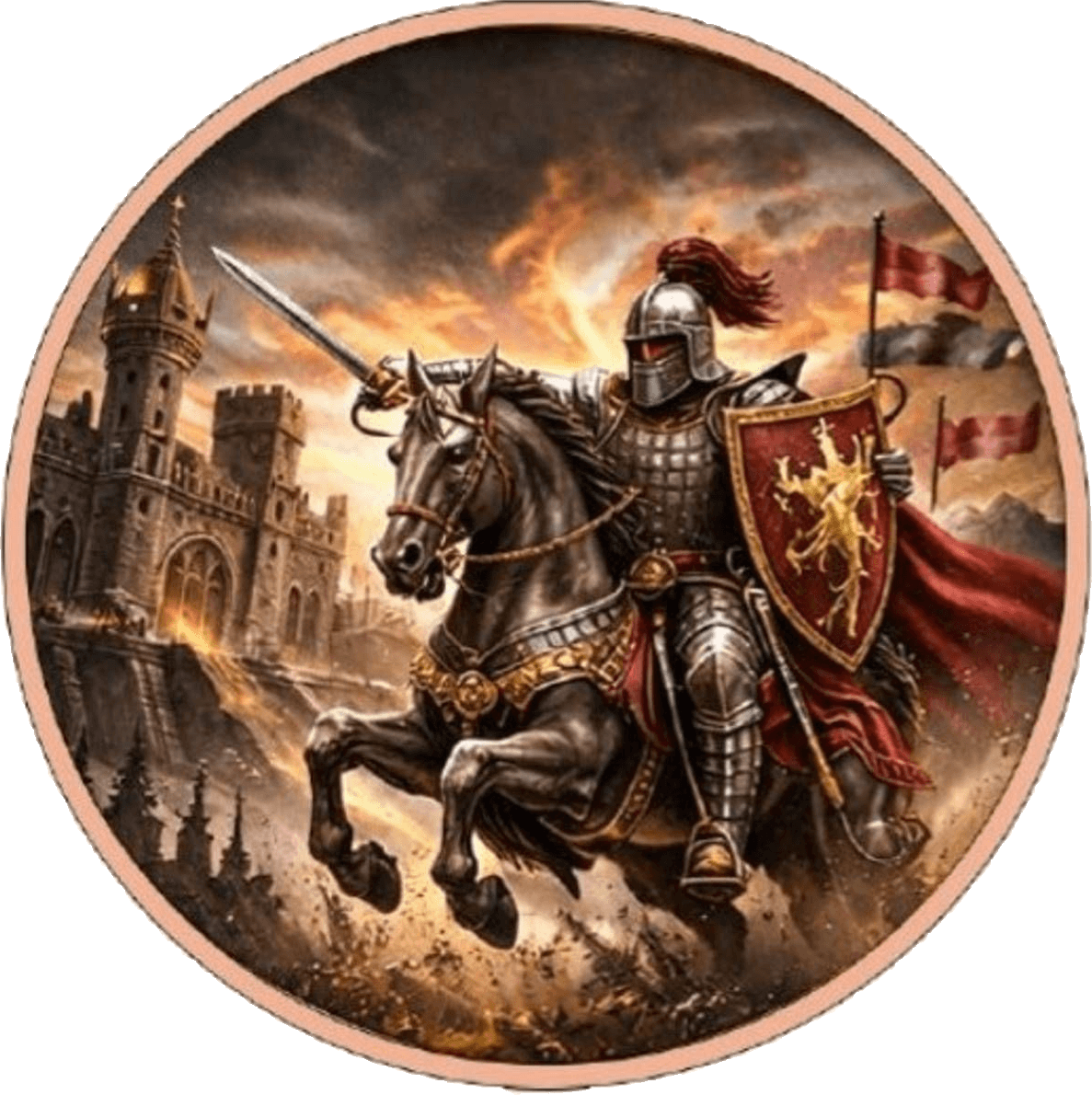 Knight's Charge 5 oz Colorized Copper Round β front