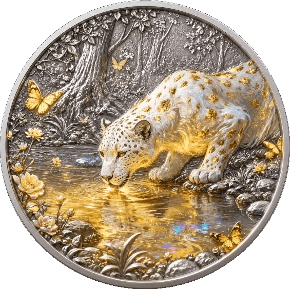 Golden Leopard 1 oz Colorized Copper Round β front