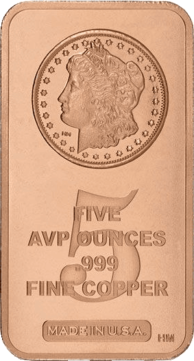 Morgan Dollar 5 AVDP oz .999 Fine Copper Bar β front
