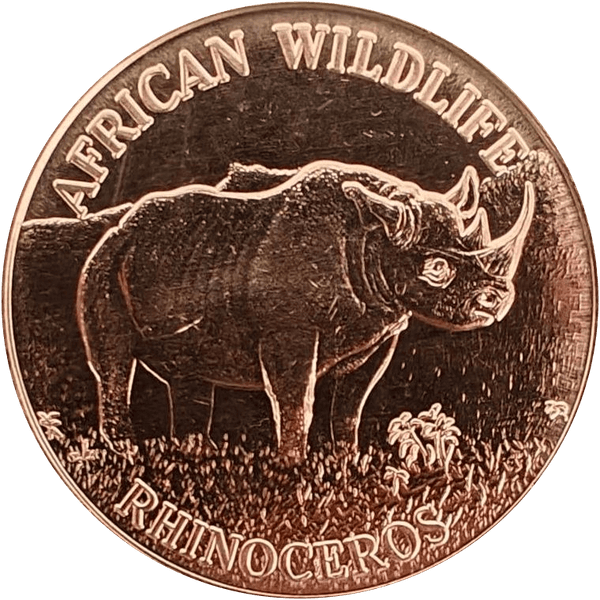 African Wildlife Rhinoceros 1 AVDP oz Copper Round β front