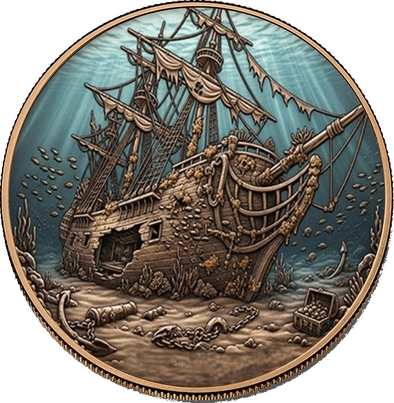 Sunken Shipwreck 5 oz Colorized Copper Round β front