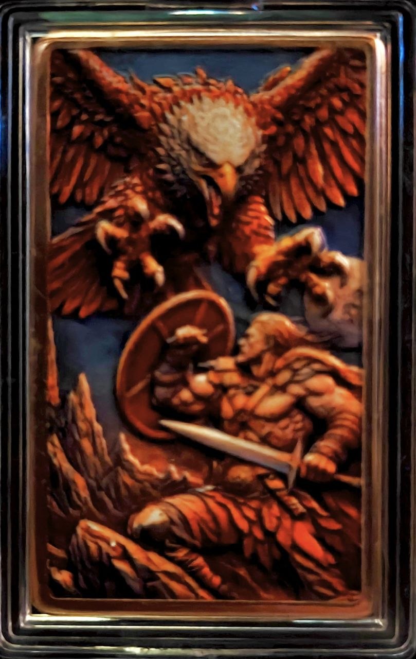 Warrior vs Eagle 1 oz Colorized .999 Copper Bar β front