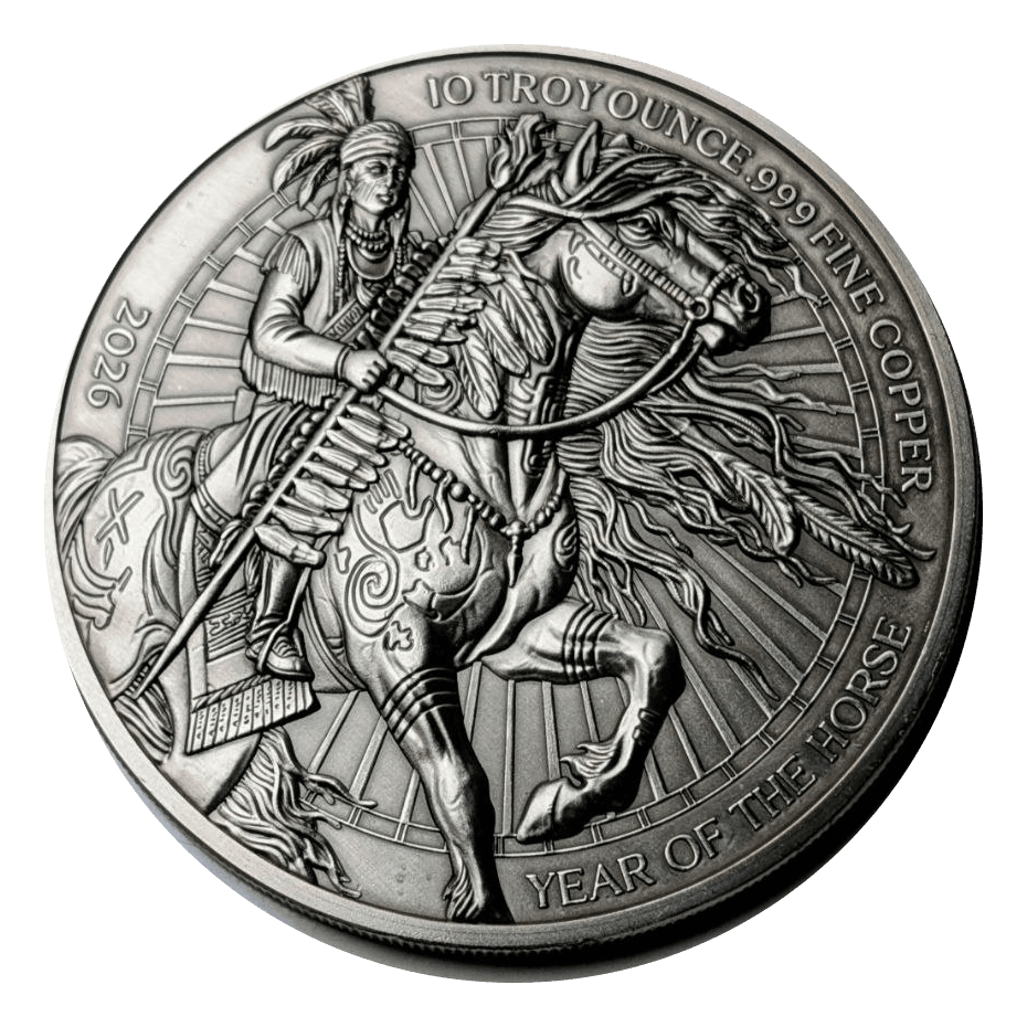 2026 Year of the Horse 10 oz Antique Silver-Plated Copper Round β front