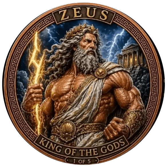 Zeus, King of the Gods 5 oz Colorized Round β Release 1 of 6 β front